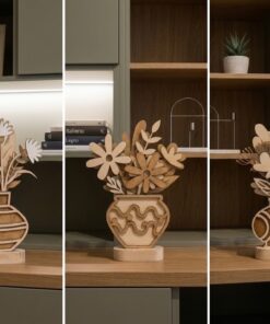 Vaso in legno con fiori a rilievo